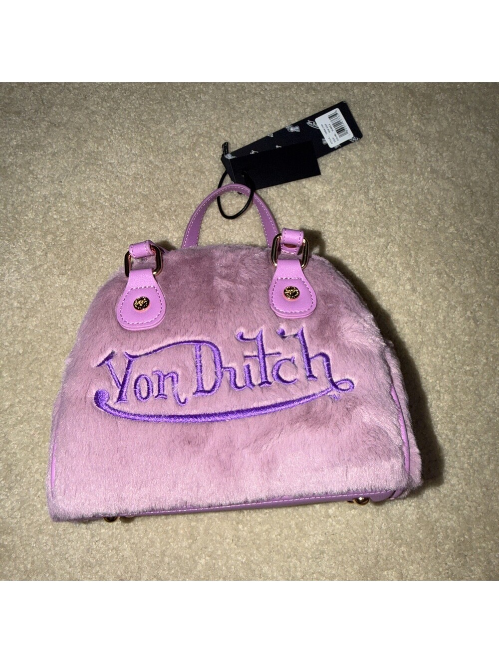 Von Dutch  PINK AND PURPLE FURRY BOWLING BAG NWT